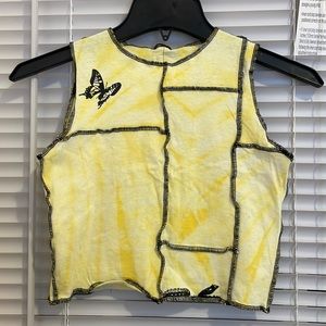 Yellow Stitched Tie Dye Butterfly Tank Top!